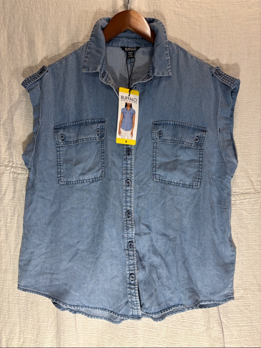 Buffalo David Bitton Denim Blue Button-Down Sleeveless Shirt